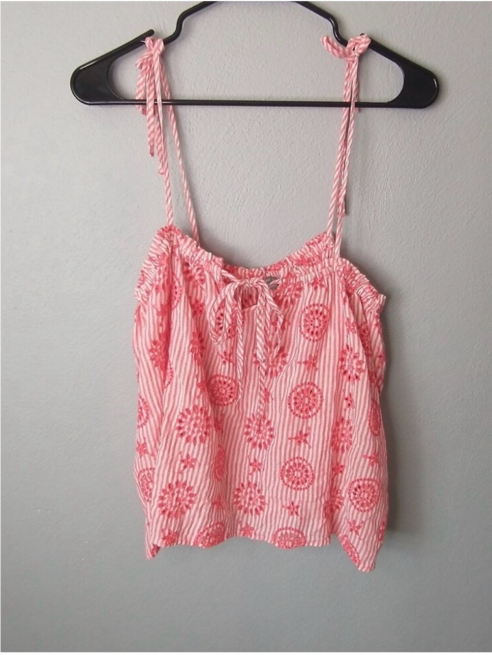 Aerie NWT Pink Striped Embroidered Tie Strap Tank Top Women’s Small